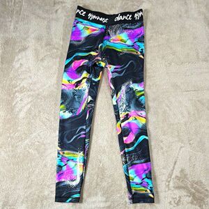 Justice Girls Abstract Multicolor/Black Leggings S (7/8) Ankle Stretch Dance